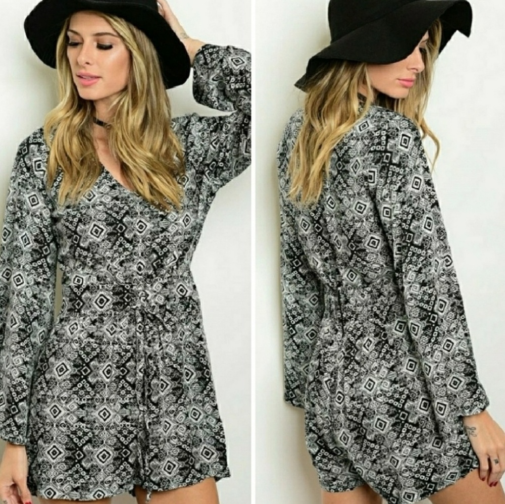 Black and white tribal print romper